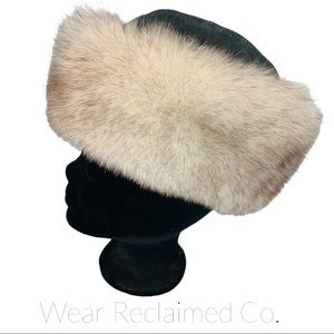 Natural Blue Fox Fur Cloche Winter Hat With Lamb Crown